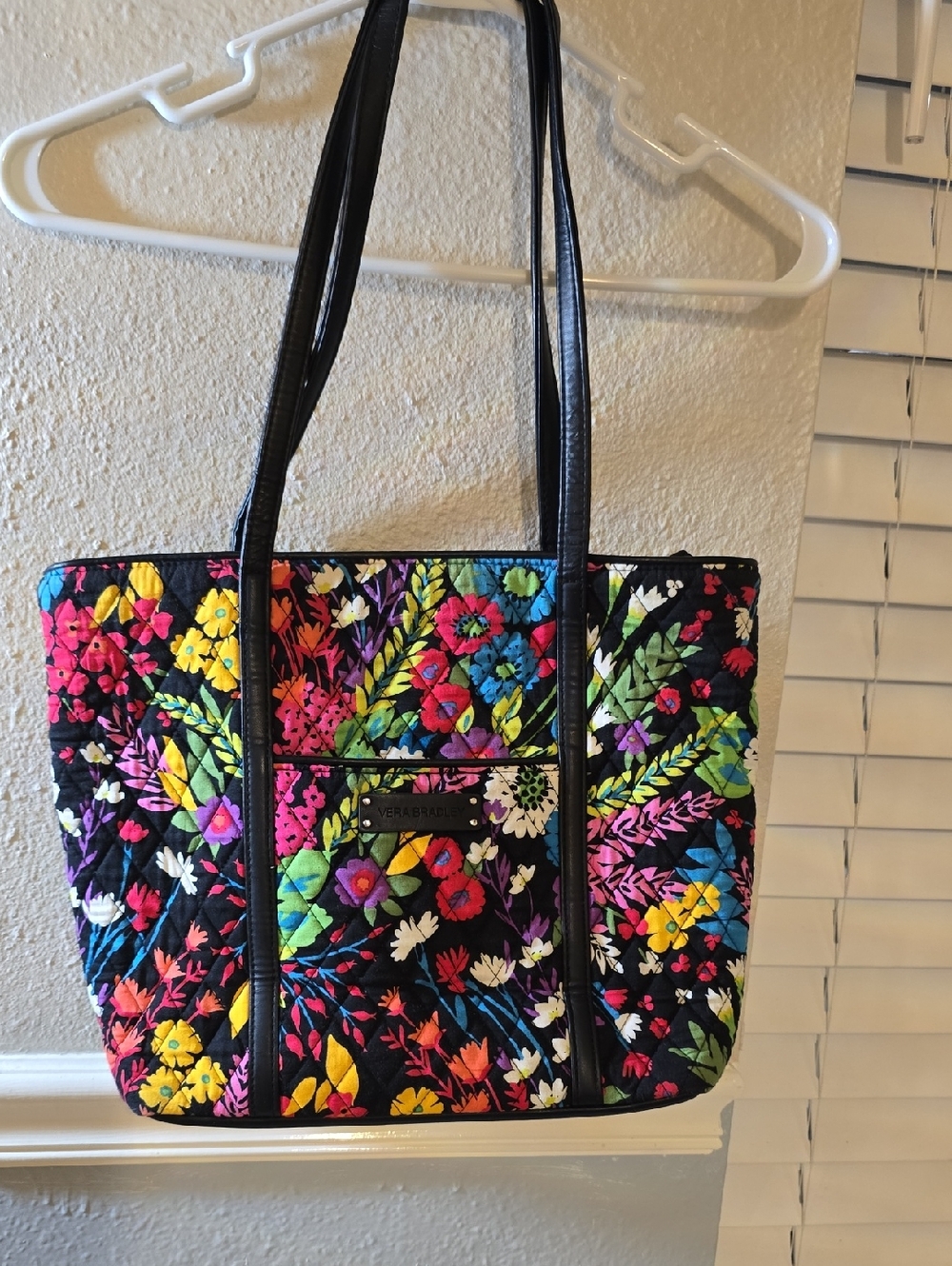 Vera Bradley Black Quilted Tote with Bright Floral Print